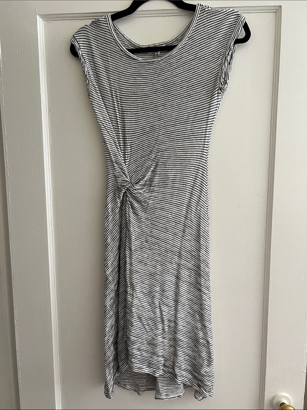Max Studio Black & White Striped Twist-Front Midi Dress
